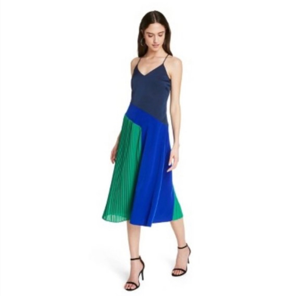 Cushnie Colorblock Midi Pleated Dress